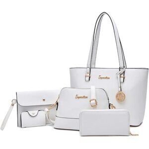 Elegant 5-Piece Faux Leather Handbag Set for Stylish Women - Beige Collection